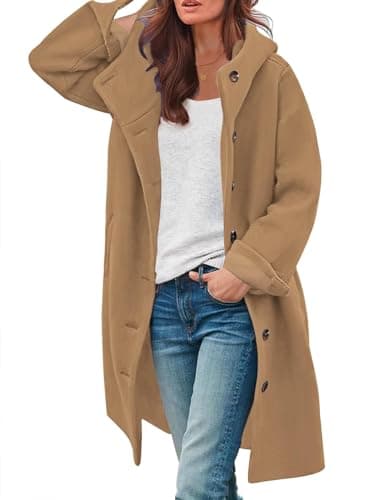 SAUKOLE Women's Wool Blend Pea Coat - Fashion Winter Overcoat with Hood