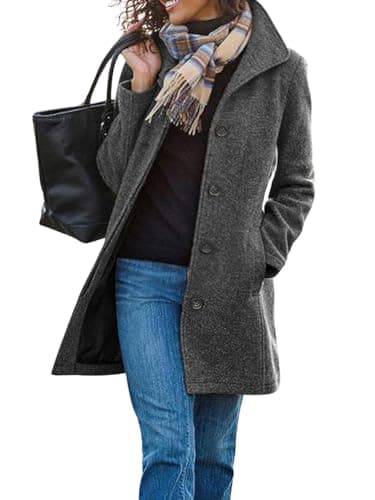Women's Winter Wool Blend Pea Coat Casual Trench Coat — Grey