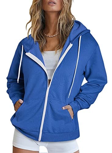 Women's Zip Up Hoodie Sweatshirt Jacket Coat — A Blue