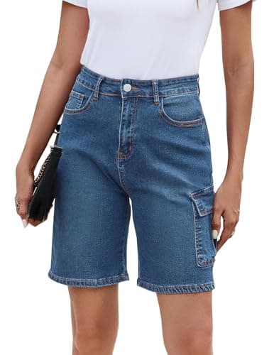 TOSATISFINE Women's High-Waisted Stretch Jean Shorts — A-blue