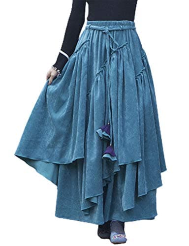 IDEALSANXUN Womens High Waist Flared Corduroy Pleated Long Skirts