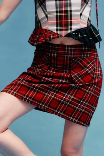 YEXPINE Women's High Waist Plaid Pencil Skirt