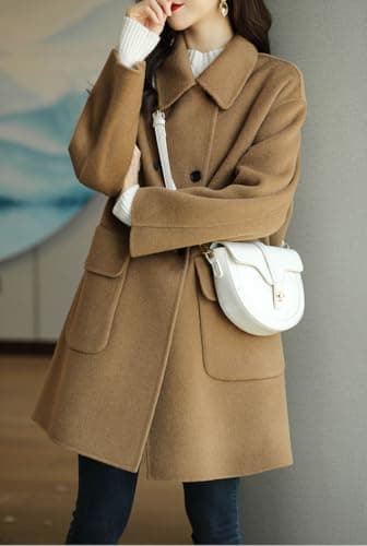 BININBOX Women's Mid Long Thicken Double Breasted Pea Coat with Pockets