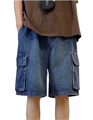 Fexrory Men's Y2K Blue Denim Shorts