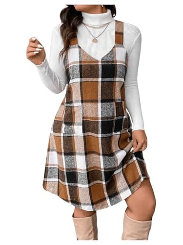Floerns Plus Size Women's Plaid Sleeveless Pinafore Dress