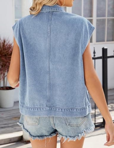 IDEALSANXUN Women's Casual Oversized Sleeveless Denim Jacket