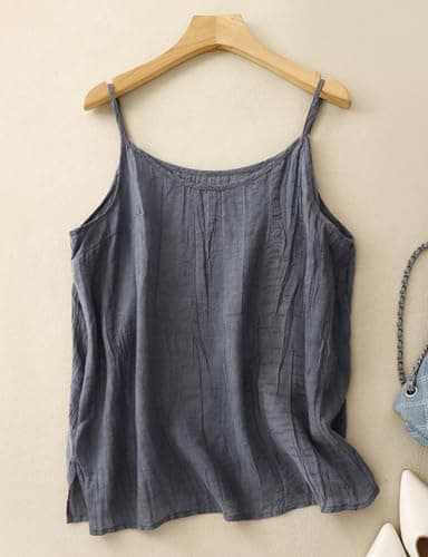 2024 Summer Women's Sleeveless Linen Camisole Top, Dark Blue XS