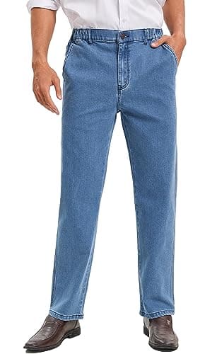 Men's Relaxed Fit Elastic Waist Jeans with Zipper and Button