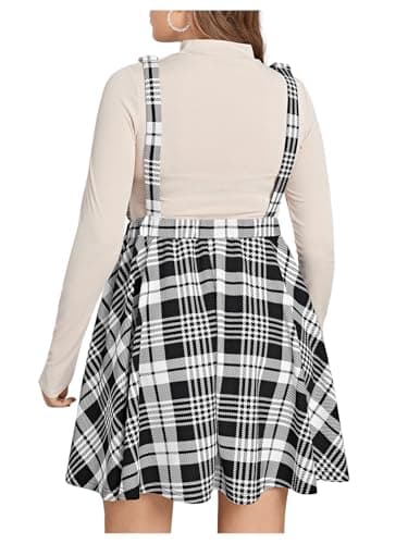 OYOANGLE Women's Plus Size Casual A-line Pinafore Swing Dress with Adjustable Straps