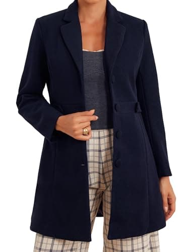 2024 Allegra K Notched Lapel Women's Winter Coat Pea Coat — Deep Blue
