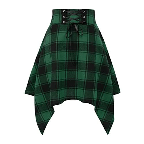 IDEALSANXUN High Waisted Plaid A-Line Asymmetrical Lace-Up Short Skirt for Women