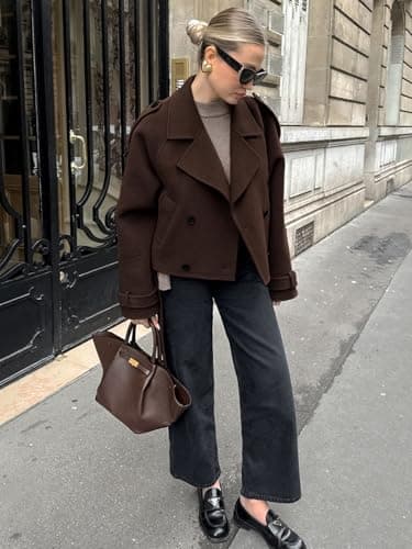 IDEALSANXUN Women's 2024 Fall Cropped Wool Trench Blazer Overcoat
