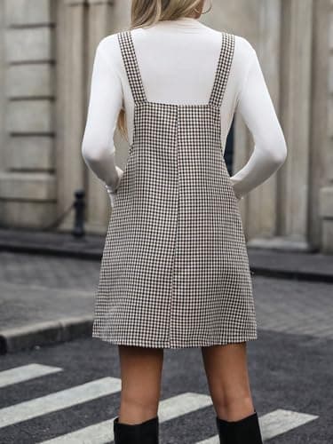 Milumia Women's Adjustable Straps Houndstooth Overalls Short Dress with Pocket
