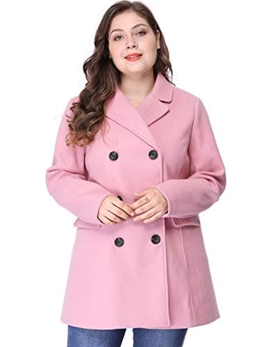 Agnes Orinda Plus Size Notched Lapel Double Breasted Long Coat — Pink