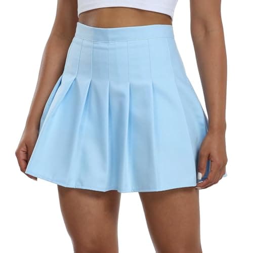 Tivifox Women's High-Waisted Pleated Skirt with Shorts Mini Skorts — Sky Blue