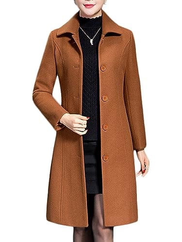 Jenkoon Women's Wool Trench Coat Winter Long Overcoat — Caramel