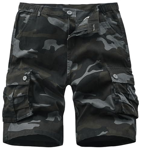Vcansion Men's Casual Cotton Camo Cargo Shorts with Multiple Pockets — 01black Camo