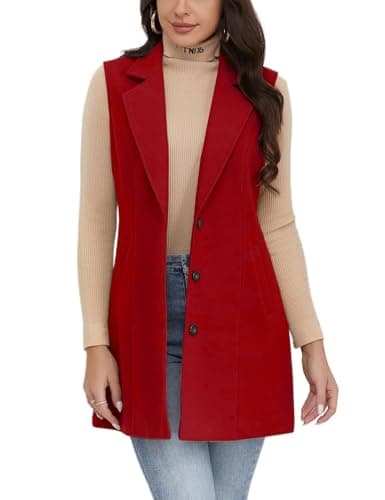 IDEALSANXUN Women's Plaid Sleeveless Blazer Jacket for Fall Winter — Pure Maple Red