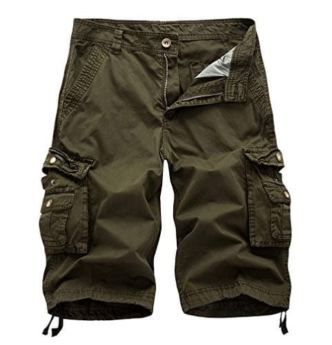 Littleking Men's Camo Cargo Shorts with Multi-Pockets Casual Outdoor Wear — Green