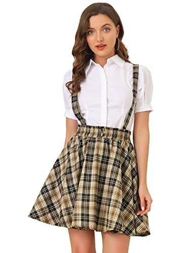 Allegra K Women's Christmas Plaid Mini Skirt — Brown Beige