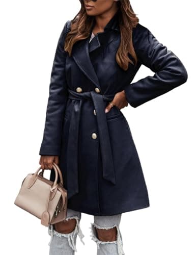 Women's Wool Coat for Fall/Winter with Belt — Navy