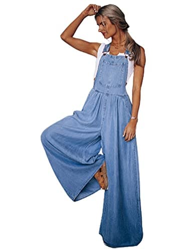 Wide Leg Denim Jumpsuit for Women — Blue