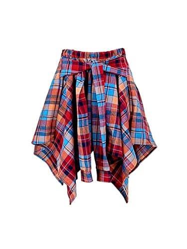 ALLUMK Women's High-Waist Casual Plaid Mini Skirts with Belt