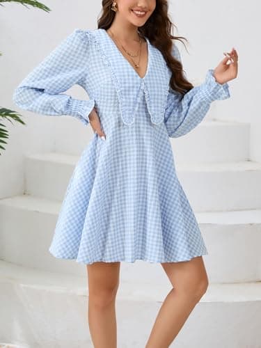 IDEALSANXUN Plaid Long Sleeve Sundress for Women