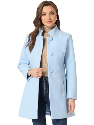 Allegra K Women's Mid-Long Winter Stand Collar Overcoat — Light Blue