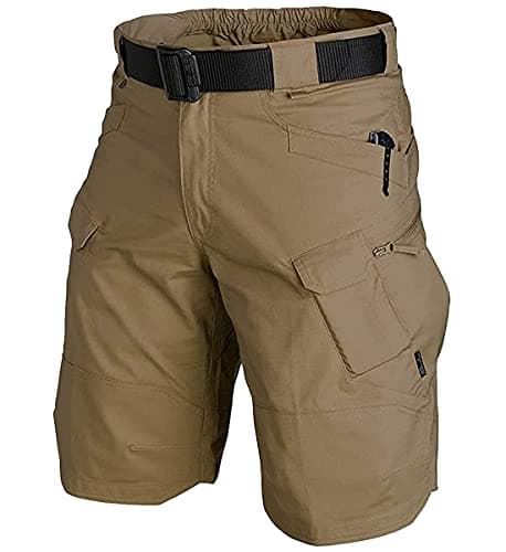 YAXHWIV Men's Tactical Waterproof Hiking Fishing Shorts Regular — Brown