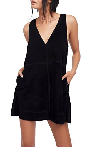 R.Vivimos Women's Fall Faux Suede V-Neck Overall Dress with Pockets — Black