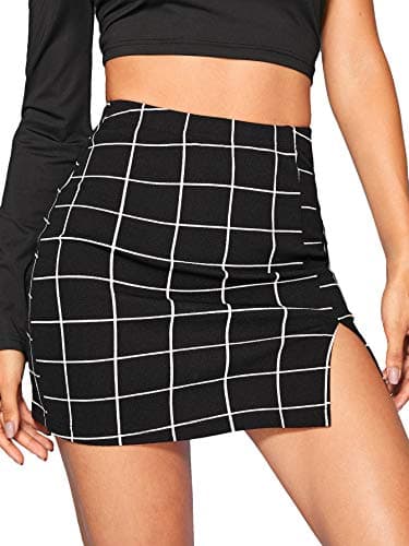 Floerns Women's High Waisted Mini Plaid Split Hem Casual Skirt