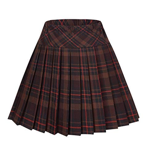 EXCHIC Women's High Waist Tartan Pleated Mini Skirt Plaid Skater Style — 21