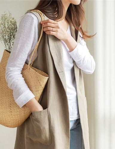 Lightweight Linen Vest Sleeveless Blazer Jacket