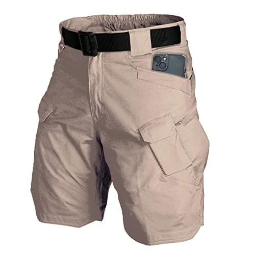 Yameekamulga Men's Water-Resistant Tactical ShortsCargo Hiking Fishing Cotton Blend — T# Light Khaki