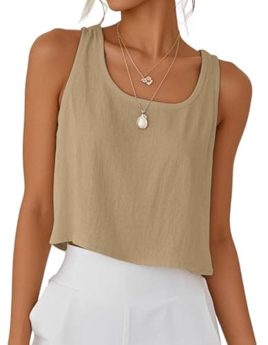 IDEALSANXUN Women's Cotton Linen Crop Top Summer Sleeveless Tops — Dark Khaki