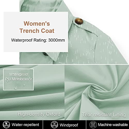 CREATMO Women's Double-Breasted Trench Coat with Hood Outerwear