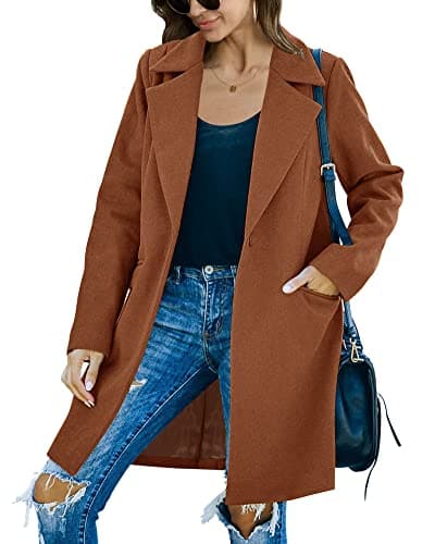 Fazortev Women's Warm Long Sleeve Wool Blend Pea Coat — Brown