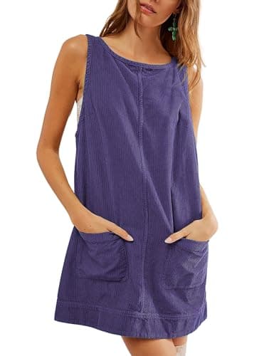 Hooever Women's Corduroy Overall Mini Dress with Pockets — Purple