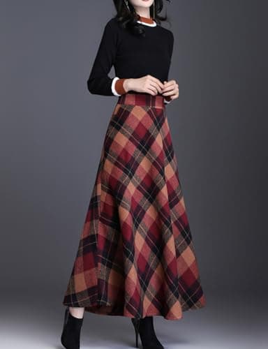 SUNYUESTAR Women's Warm Wool A-Line Plaid Skirt