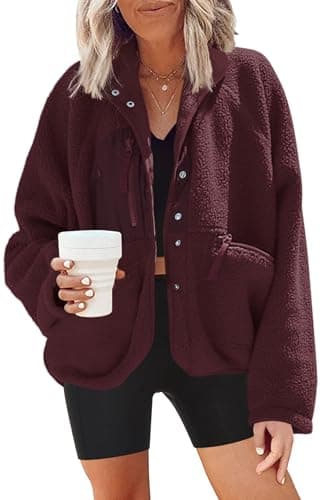 Nirovien Women's Fuzzy Fleece Button Down Sherpa Coat Winter Warm Coat — Chocolate Brown