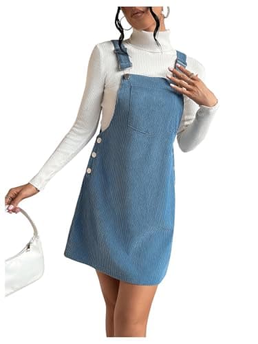 Milumia Women's Corduroy Button Front Mini Pinafore Dress with Pocket — Blue
