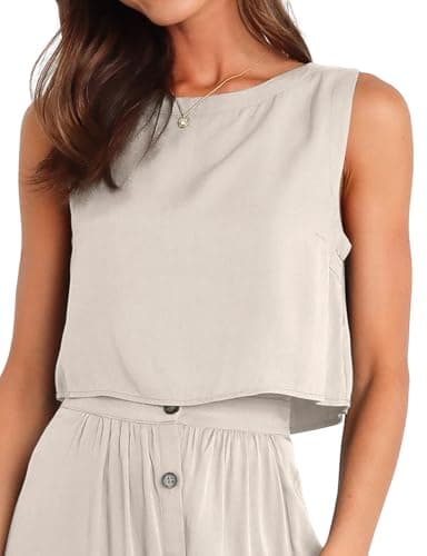 IDEALSANXUN Women's Crop Top Spring Summer Crewneck Cute Tank Top — Beige