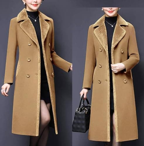 Women's Double Breasted Wool Peacoat with Fur Collar by IDEALSANXUN