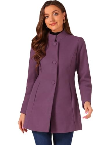 Allegra K Women's Mid-Long Winter Stand Collar Overcoat — Grey Purple