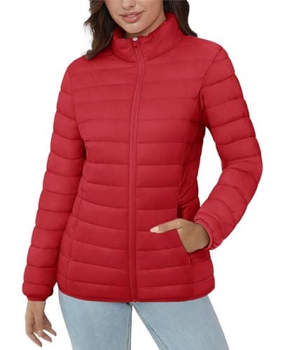 Women's Lightweight Quilted Puffer Jacket with 4 Pockets — Tomato Red