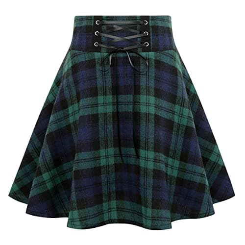 2024 Gothic Plaid Mini Skirts for Women - Short High Waist — Navy Green