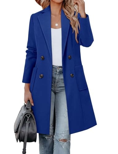 CHICZONE Women's Mid-Length Notch Lapel Double Breasted Wool Coat Winter Overwear — A-royal Blue