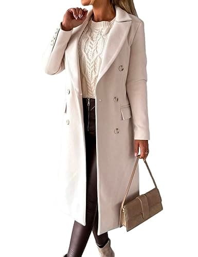 Women's Long Wool Trench Coat for Fall and Winter — Beige