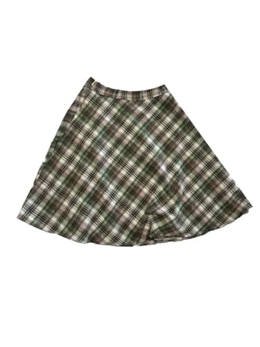 Women's Plaid Elastic Waist Knee Length Skirt — Green Beige